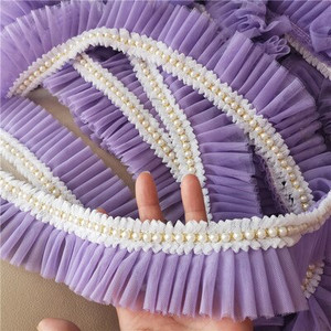 Najnovija veleprodajna cijena 3 metra/lot 6 cm Ružičasta/svijetloplava/bijela/mliječna mreža+Ukrasi s perlama Nabori Čipkasti ukrasi Mrežasti platneni ukrasi X038