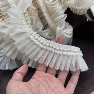 Najnovija veleprodajna cijena 3 metra/lot 6 cm Ružičasta/svijetloplava/bijela/mliječna mreža+Ukrasi s perlama Nabori Čipkasti ukrasi Mrežasti platneni ukrasi X038