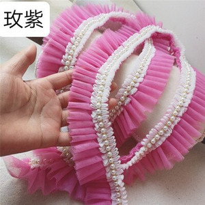 Najnovija veleprodajna cijena 3 metra/lot 6 cm Ružičasta/svijetloplava/bijela/mliječna mreža+Ukrasi s perlama Nabori Čipkasti ukrasi Mrežasti platneni ukrasi X038