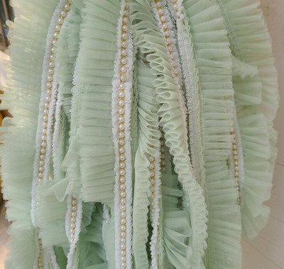 Najnovija veleprodajna cijena 3 metra/lot 6 cm Ružičasta/svijetloplava/bijela/mliječna mreža+Ukrasi s perlama Nabori Čipkasti ukrasi Mrežasti platneni ukrasi X038