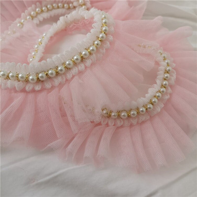 Najnovija veleprodajna cijena 3 metra/lot 6 cm Ružičasta/svijetloplava/bijela/mliječna mreža+Ukrasi s perlama Nabori Čipkasti ukrasi Mrežasti platneni ukrasi X038