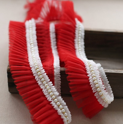 Najnovija veleprodajna cijena 3 metra/lot 6 cm Ružičasta/svijetloplava/bijela/mliječna mreža+Ukrasi s perlama Nabori Čipkasti ukrasi Mrežasti platneni ukrasi X038