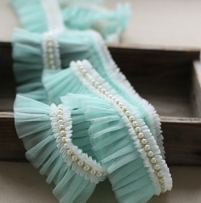 Najnovija veleprodajna cijena 3 metra/lot 6 cm Ružičasta/svijetloplava/bijela/mliječna mreža+Ukrasi s perlama Nabori Čipkasti ukrasi Mrežasti platneni ukrasi X038