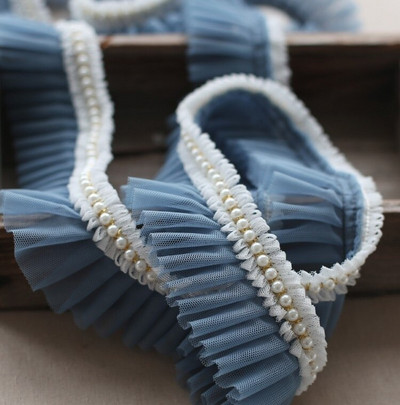 Najnovija veleprodajna cijena 3 metra/lot 6 cm Ružičasta/svijetloplava/bijela/mliječna mreža+Ukrasi s perlama Nabori Čipkasti ukrasi Mrežasti platneni ukrasi X038