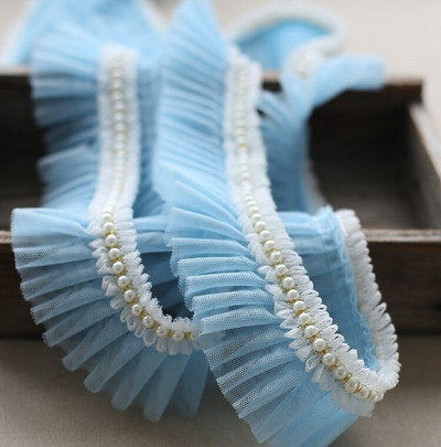 Najnovija veleprodajna cijena 3 metra/lot 6 cm Ružičasta/svijetloplava/bijela/mliječna mreža+Ukrasi s perlama Nabori Čipkasti ukrasi Mrežasti platneni ukrasi X038