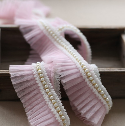 Najnovija veleprodajna cijena 3 metra/lot 6 cm Ružičasta/svijetloplava/bijela/mliječna mreža+Ukrasi s perlama Nabori Čipkasti ukrasi Mrežasti platneni ukrasi X038