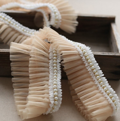 Najnovija veleprodajna cijena 3 metra/lot 6 cm Ružičasta/svijetloplava/bijela/mliječna mreža+Ukrasi s perlama Nabori Čipkasti ukrasi Mrežasti platneni ukrasi X038