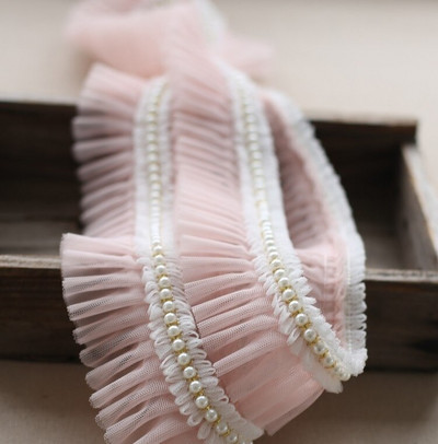 Najnovija veleprodajna cijena 3 metra/lot 6 cm Ružičasta/svijetloplava/bijela/mliječna mreža+Ukrasi s perlama Nabori Čipkasti ukrasi Mrežasti platneni ukrasi X038