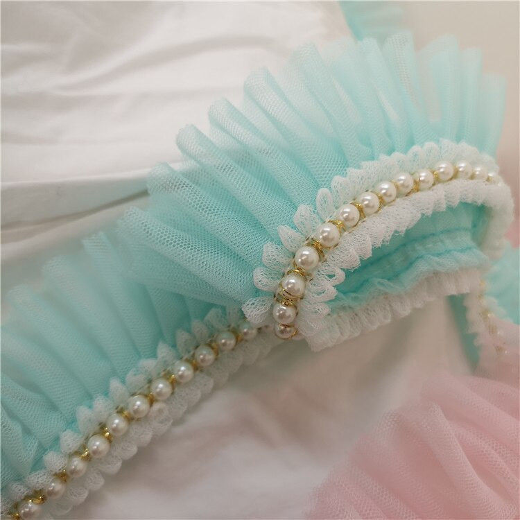 Najnovija veleprodajna cijena 3 metra/lot 6 cm Ružičasta/svijetloplava/bijela/mliječna mreža+Ukrasi s perlama Nabori Čipkasti ukrasi Mrežasti platneni ukrasi X038