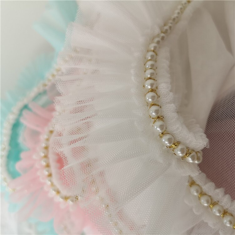Najnovija veleprodajna cijena 3 metra/lot 6 cm Ružičasta/svijetloplava/bijela/mliječna mreža+Ukrasi s perlama Nabori Čipkasti ukrasi Mrežasti platneni ukrasi X038