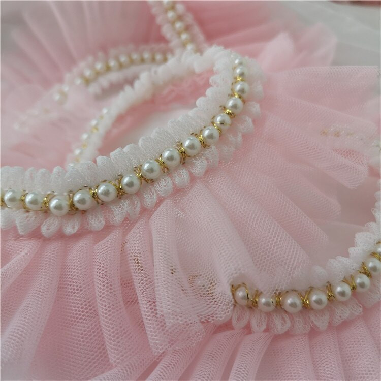 Najnovija veleprodajna cijena 3 metra/lot 6 cm Ružičasta/svijetloplava/bijela/mliječna mreža+Ukrasi s perlama Nabori Čipkasti ukrasi Mrežasti platneni ukrasi X038