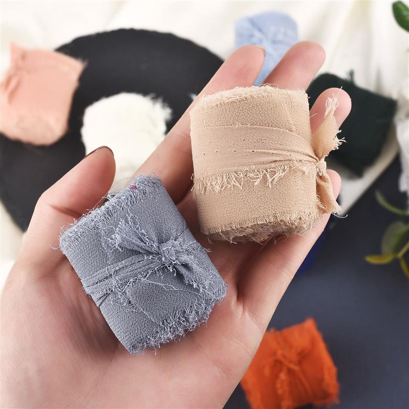 5 m/rulli kulunud servadega kortsudega šifoonist siidist lint Käsitsi valmistatud rebitud pulmapeo lillekimp Kingituste pakkimine Kaunistused isetegemise teel