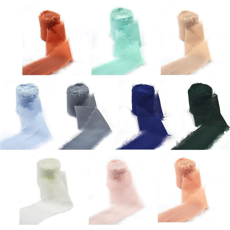 5 m/rulli kulunud servadega kortsudega šifoonist siidist lint Käsitsi valmistatud rebitud pulmapeo lillekimp Kingituste pakkimine Kaunistused isetegemise teel