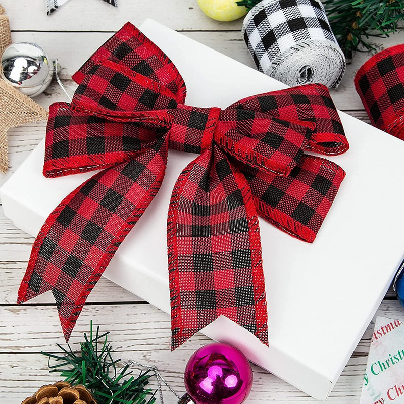 Κορδέλα χειροτεχνίας 6M/Roll Απομίμηση κορδέλα κάνναβης Σύρμα σύρμα άκρη Λινένια κορδέλα Χριστουγεννιάτικη διακόσμηση Κόκκινη και πράσινη νιφάδα χιονιού καρό κορδέλα