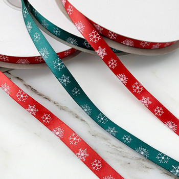 (25 ярда/50 ярда)/ролка 10 мм червено зелена сатенена панделка със снежинка Коледни подаръци