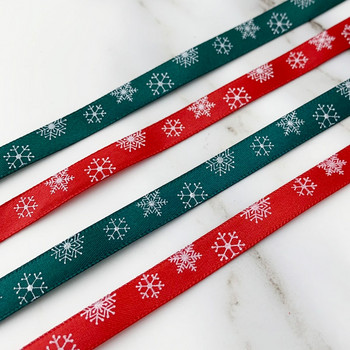 (25 ярда/50 ярда)/ролка 10 мм червено зелена сатенена панделка със снежинка Коледни подаръци