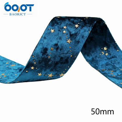 Panglici din pânză de catifea aurie cu două fețe, stea de aur, 2 inchi (50 mm), șapcă cu fundă de 2 metri, accesorii pentru îmbrăcăminte DIY, cadou de petrecere L-201126-1404