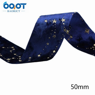 Panglici din pânză de catifea aurie cu două fețe, stea de aur, 2 inchi (50 mm), șapcă cu fundă de 2 metri, accesorii pentru îmbrăcăminte DIY, cadou de petrecere L-201126-1404