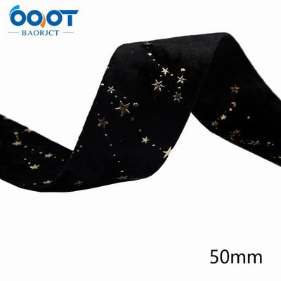 Panglici din pânză de catifea aurie cu două fețe, stea de aur, 2 inchi (50 mm), șapcă cu fundă de 2 metri, accesorii pentru îmbrăcăminte DIY, cadou de petrecere L-201126-1404