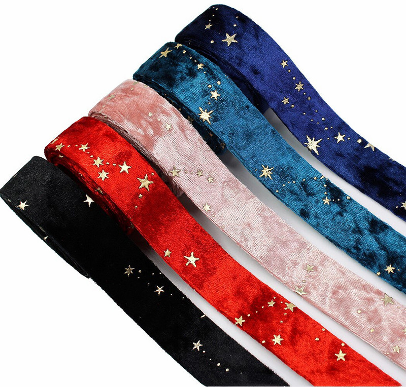 Panglici din pânză de catifea aurie cu două fețe, stea de aur, 2 inchi (50 mm), șapcă cu fundă de 2 metri, accesorii pentru îmbrăcăminte DIY, cadou de petrecere L-201126-1404