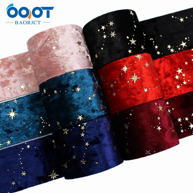 Panglici din pânză de catifea aurie cu două fețe, stea de aur, 2 inchi (50 mm), șapcă cu fundă de 2 metri, accesorii pentru îmbrăcăminte DIY, cadou de petrecere L-201126-1404