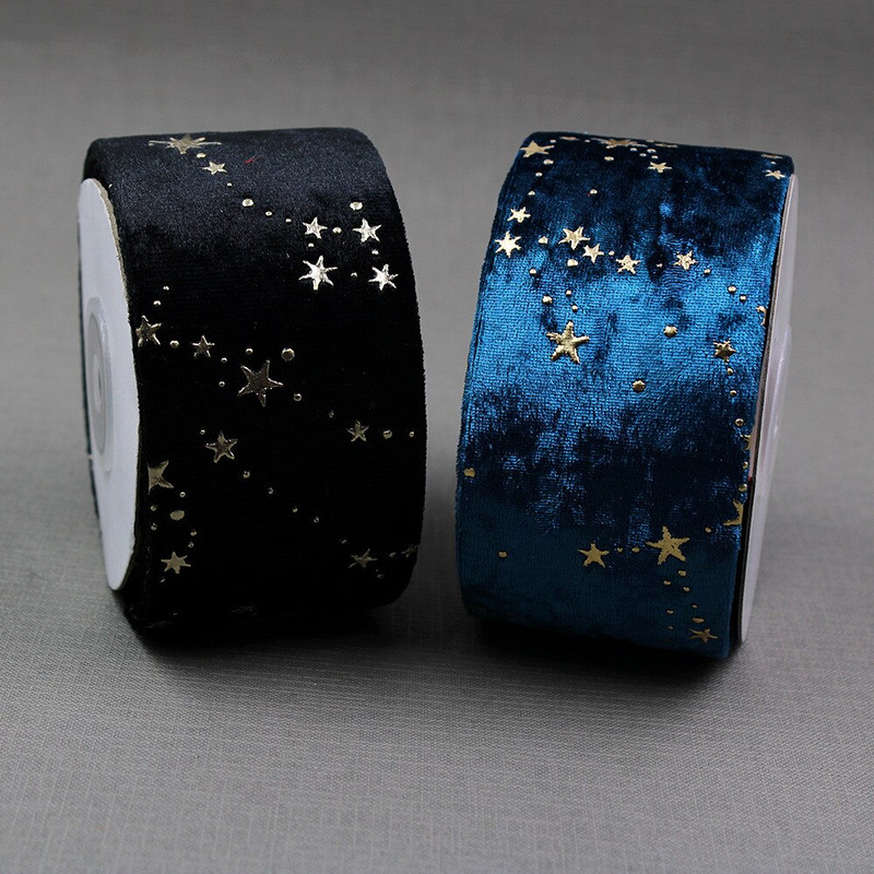 Panglici din pânză de catifea aurie cu două fețe, stea de aur, 2 inchi (50 mm), șapcă cu fundă de 2 metri, accesorii pentru îmbrăcăminte DIY, cadou de petrecere L-201126-1404