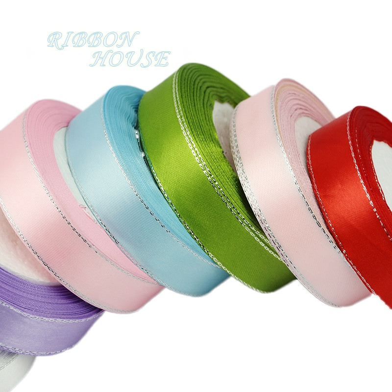 (25 jardi/rola) Satenska vrpca s bijelim srebrnim rubom Veleprodajna visokokvalitetna poklon pakiranja Božićne vrpce (6/10/20/25/40 mm)