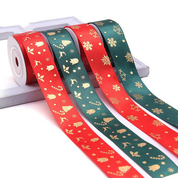 5 ярда 25 мм коледна панделка с отпечатана коледна полиестерна лента за ръчно изработен дизайн Коледна украса Опаковка за подарък