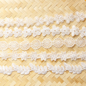 Бяло бродирано цвете, дантелена украса, апликация, лента за глава, занаятчийско шиене 2 ярда плетене Направи си сам, ръчно изработена пачуърк шиене на панделка
