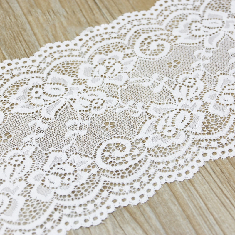 (3 metrai / ritinys) 150 mm pločio baltas elastingas nėrinių audinys prancūziškas tuščiaviduris apatinis trikotažas Nėrinių apdaila Užuolaidos uodegos dekoravimo drabužiai