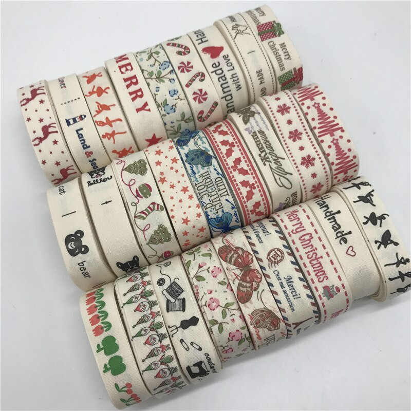 5 jardi 15 mm Multi Design "Ručno izrađena" tiskana pamučna čipkana vrpca Tkanina za šivanje Božićna vrpca za zamatanje darova za vjenčanje