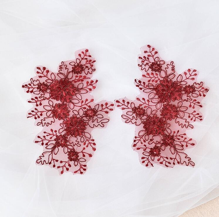 2 komada/1 par 21,512 cm tamnobijele bordo boje šampanjca Folwer čipkane aplikacije vjenčane čipkane haljine za odjeću DIY dodaci