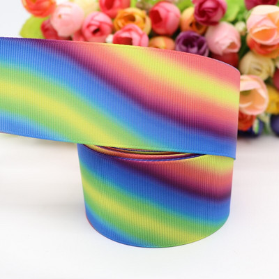 Τούρτα 10 γιαρδών 1,5'' (38 MM), Κορδέλες γκρο με στάμπα ουράνιου τόξου για φιόγκους μαλλιών DIY Χειροποίητα Υλικά Y19082302