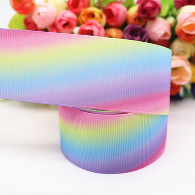 Τούρτα 10 γιαρδών 1,5'' (38 MM), Κορδέλες γκρο με στάμπα ουράνιου τόξου για φιόγκους μαλλιών DIY Χειροποίητα Υλικά Y19082302