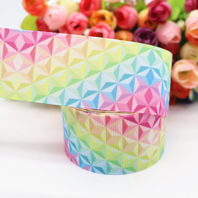 Τούρτα 10 γιαρδών 1,5'' (38 MM), Κορδέλες γκρο με στάμπα ουράνιου τόξου για φιόγκους μαλλιών DIY Χειροποίητα Υλικά Y19082302