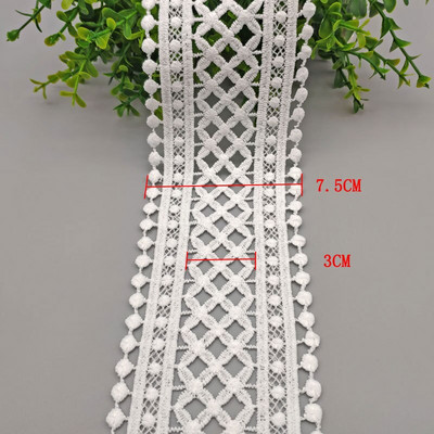 1 metru, negru, alb, scobit, panglică din dantelă brodată florală, pentru casă, artizanat, bandă de dantelă, 7,5 cm lățime, țesătură de cusut pentru îmbrăcăminte