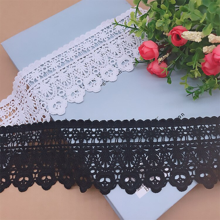 1 metru, negru, alb, scobit, panglică din dantelă brodată florală, pentru casă, artizanat, bandă de dantelă, 7,5 cm lățime, țesătură de cusut pentru îmbrăcăminte
