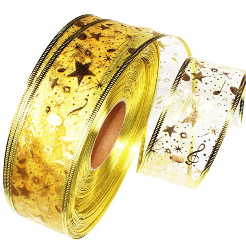 (2 M/ρολό) Γυαλιστερή κορδέλα οργάντζα 50mm Χρυσό/ασημί Συσκευασία δώρου Χριστουγέννων Πτυσσόμενη γραμμή Edge Crafts Χριστουγεννιάτικες κορδέλες γάμου