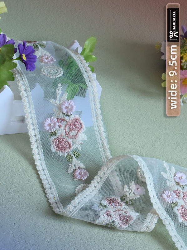 1 ярд 9,5 см мрежа за бродерия прежда дантела за занаятчийски плат за ръкоделие Сватба Направи си сам рокля с панделка Аксесоари за завеси Кукла