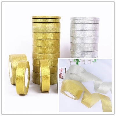 25Yards Roll Gold Silver Glitter Σατέν Κορδέλα Crafts Γάμος Διακοσμητικά DIY Organza Onions Κορδέλες Φιόγκος Χριστουγεννιάτικες προμήθειες