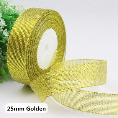Rola od 25 jardi Zlatno Srebrna svjetlucava satenska vrpca Rukotvorine Ukrasi za vjenčanje DIY Organza Luk Vrpce Mašna Božićni darovi
