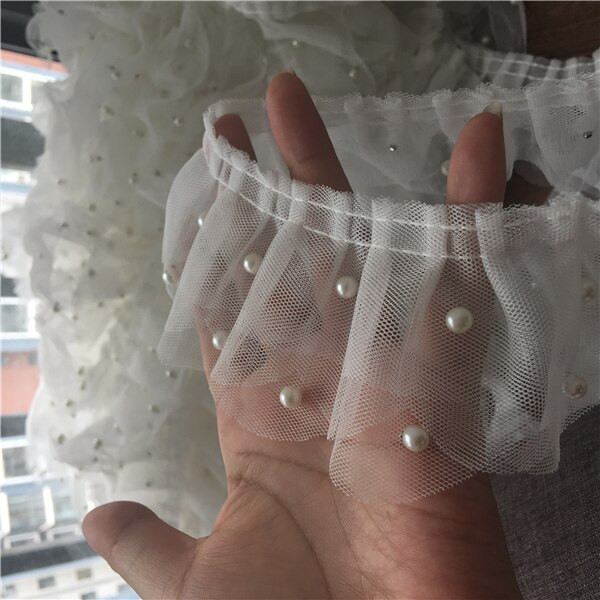 Λευκή χάντρα Floral Πλισέ Λουλούδι Κέντημα Δαντέλα Διακοσμητικό Ύφασμα Νυφικό Παντελόνι Μπούτι Καρπό Ραπτικό Αξεσουάρ Ρούχων 6,5cm