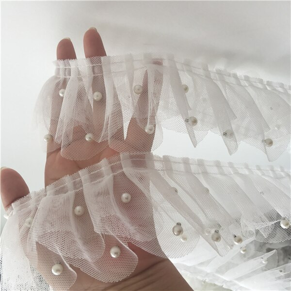 Λευκή χάντρα Floral Πλισέ Λουλούδι Κέντημα Δαντέλα Διακοσμητικό Ύφασμα Νυφικό Παντελόνι Μπούτι Καρπό Ραπτικό Αξεσουάρ Ρούχων 6,5cm