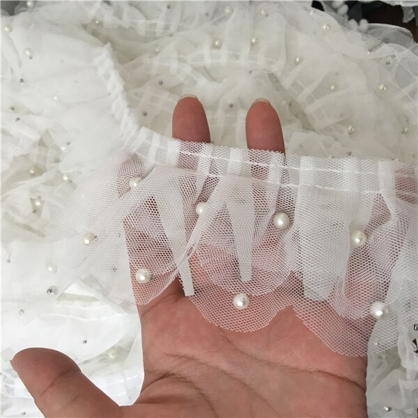 Λευκή χάντρα Floral Πλισέ Λουλούδι Κέντημα Δαντέλα Διακοσμητικό Ύφασμα Νυφικό Παντελόνι Μπούτι Καρπό Ραπτικό Αξεσουάρ Ρούχων 6,5cm