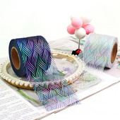 Panglică iluzorie din organza de tul de 6 cm și 25 de metri, bandă de plasă cu model de val de apă, țesătură de culoare iriscentă, bricolaj, agrafe de păr lucrate manual cu fundă