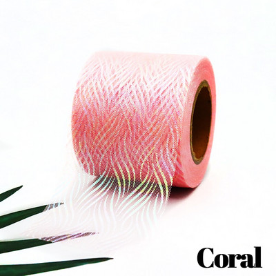 Panglică iluzorie din organza de tul de 6 cm și 25 de metri, bandă de plasă cu model de val de apă, țesătură de culoare iriscentă, bricolaj, agrafe de păr lucrate manual cu fundă