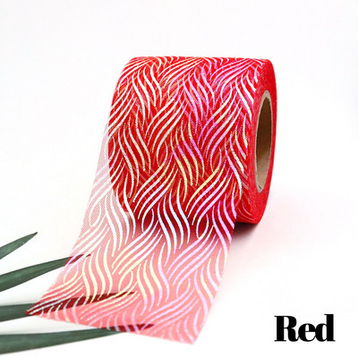 Panglică iluzorie din organza de tul de 6 cm și 25 de metri, bandă de plasă cu model de val de apă, țesătură de culoare iriscentă, bricolaj, agrafe de păr lucrate manual cu fundă