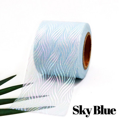 Panglică iluzorie din organza de tul de 6 cm și 25 de metri, bandă de plasă cu model de val de apă, țesătură de culoare iriscentă, bricolaj, agrafe de păr lucrate manual cu fundă