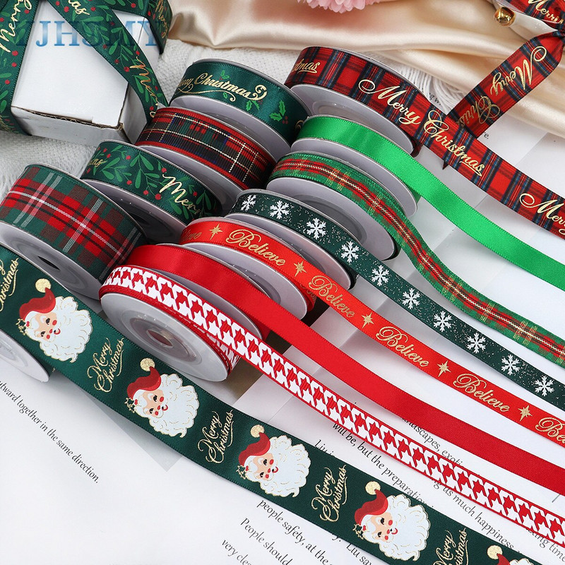 Panglici de Crăciun pentru artizanat Panglici grosgrain imprimate de sărbători Panglici din satin Panglici din țesătură cu sclipici metalice Ambalaj pentru cadou în vrac