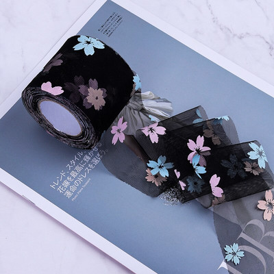 5 γιάρδες 6cm/12cm Rainbow Flower Print Κορδέλες Οργάντζα Διχτυωτές Κορδέλες Δαντέλα τούλι Διακόσμηση γάμου Πακέτο Δώρο DIY Χειροποίητες χειροτεχνίες με φιόγκους